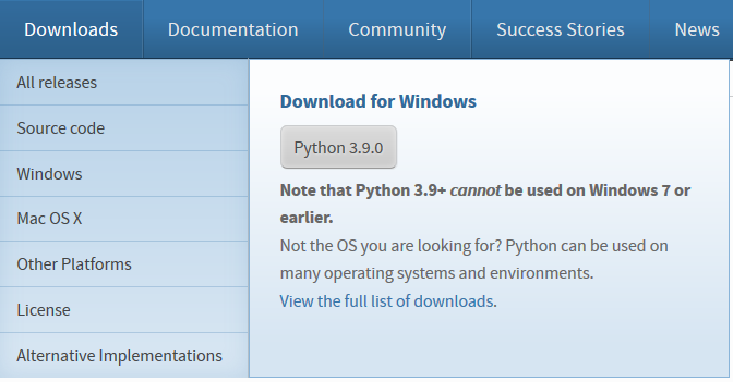 Python 3.9 Doesn't Work on Windows 7